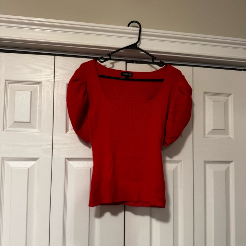 Timing Red Puff Sleeve Blouse